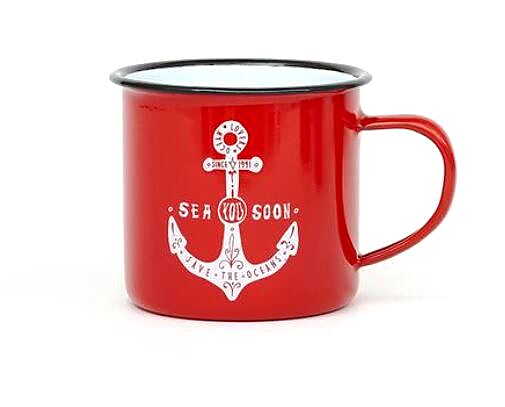 Röd emaljmugg med vitt ankarmotiv – stor modell 8x8 cm