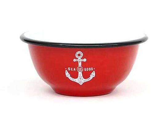 Emaljskål vit med svart kant – 14 cm diameter