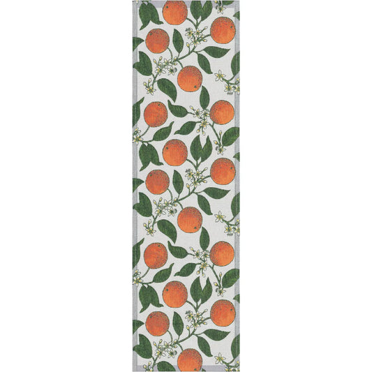 Ekelund bordslöpare med apelsinmotiv i orange och gröna nyanser, 35x120 cm, design Betty Svensson