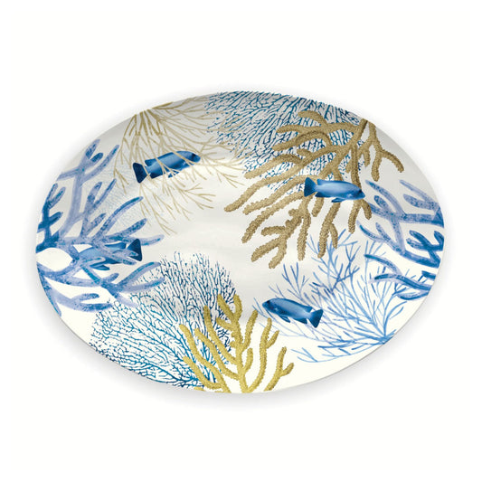 Oval serveringsbricka från Corallo-serien i blått och vitt melamin