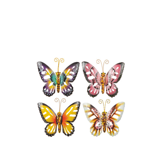 fjäril i hamrad plåt, väggdekoration 15 x 19 cm, fyra färger