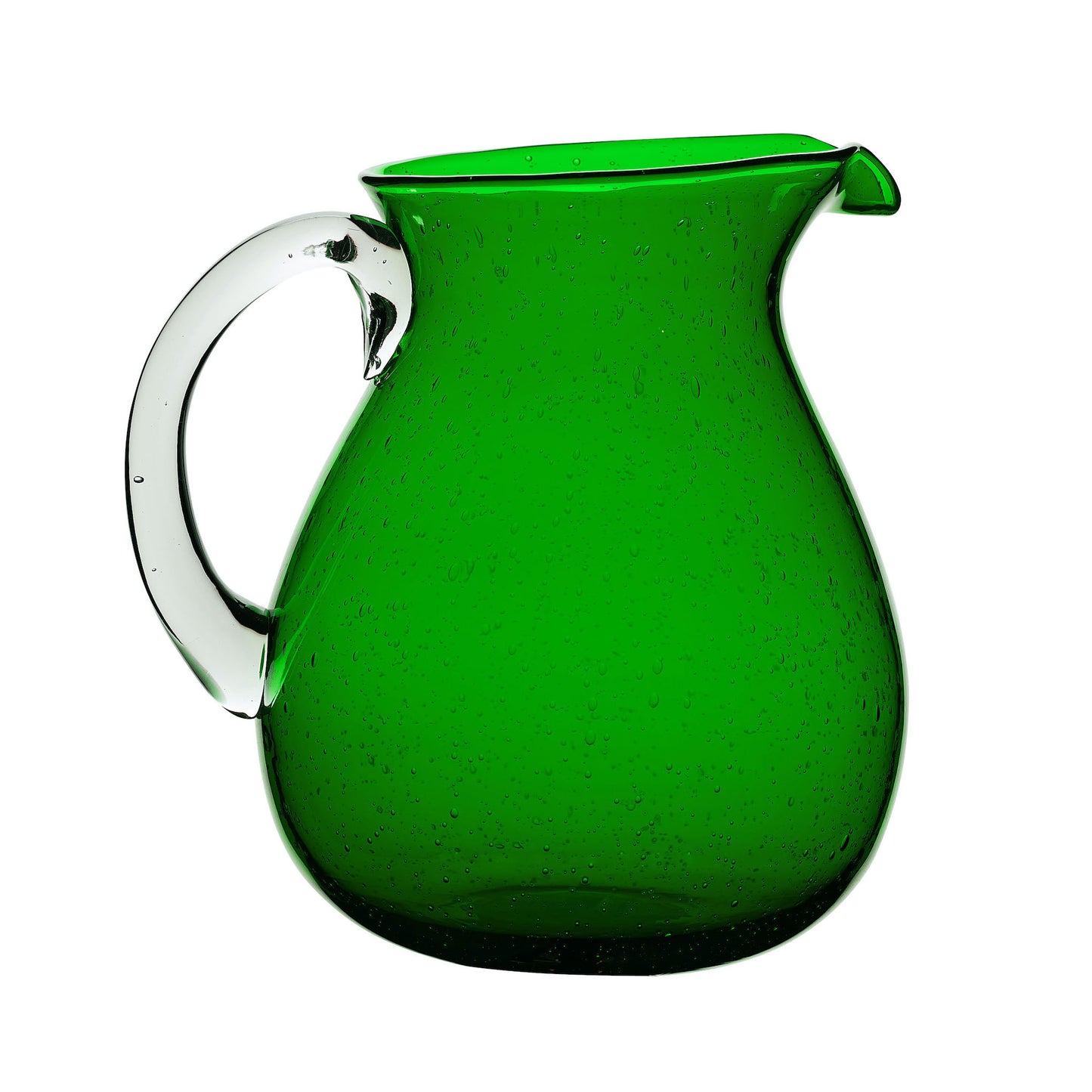 Smaragdgrön Memento karaff i färgat glas med tydligt handtag. Handblåst med unika bubblor, 1,6 liter.
