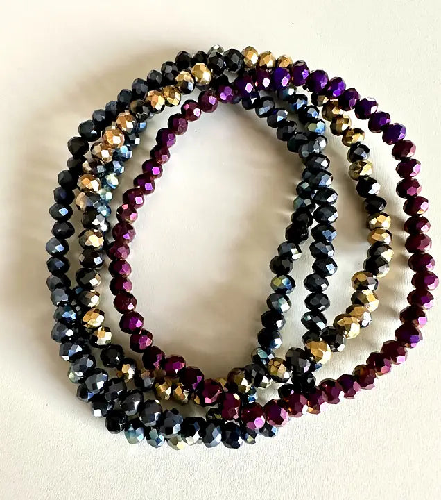 Elastiska armband i ädelsten – Set med 4 tunna armband