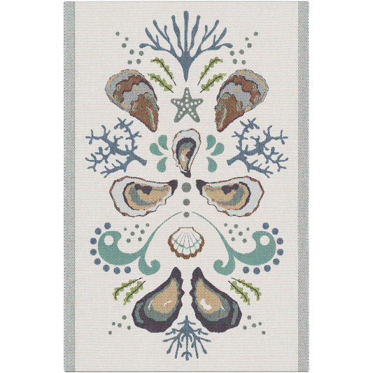 KORALL handduk 40x60 cm från Ekelund med blått korallmönster, vävd i ekologisk bomull. Designad av Linda Svensson Edevint.