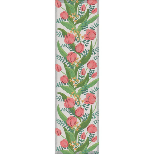 Flerfärgad bordslöpare med tulpanmotiv, 35x120 cm – ekologisk bomull från Ekelund, design Margareta Nyström.