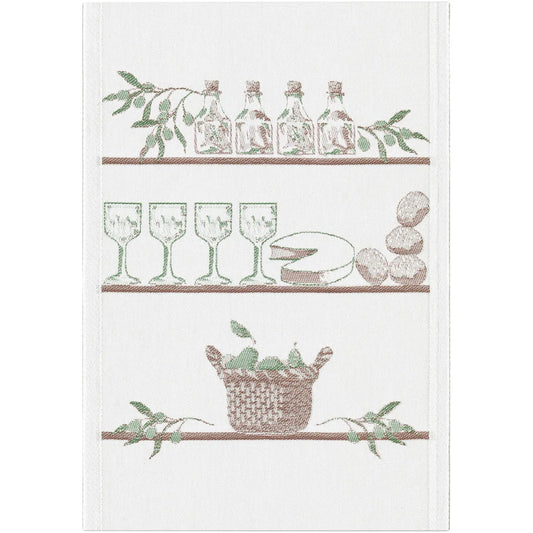 Handduk Ekelund Olivfest 35x50 cm med ljusgrå bas och dekorativt olivmotiv i grönt och lila