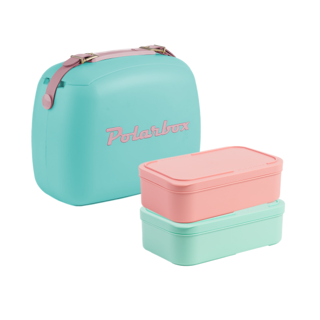 Färgglad Polarbox Lunch kylväska med två stapelbara lunchlådor, perfekt för att transportera din mat sval och fräsch.
