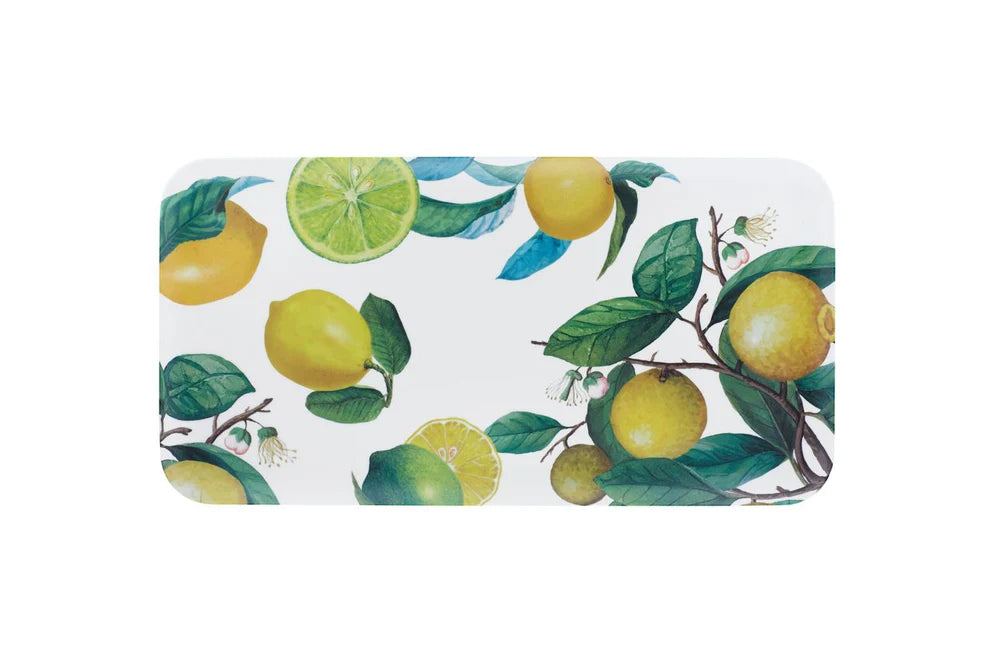 Stor rektangulär bricka: 38 x 19 cm, höjd 1,5 cm, med citron motiv