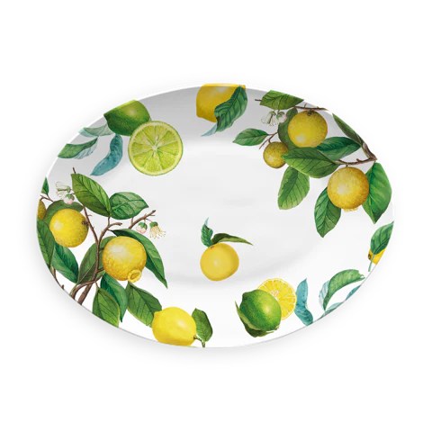 Stor oval bricka: 51x36 cm, höjd 2 cm med citronmotiv