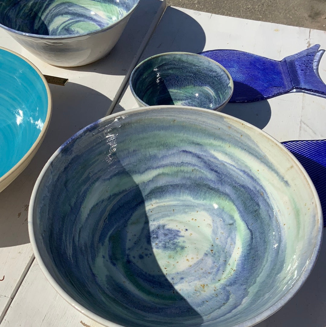 Ceramic bowl 27 Unzueta, green & blue