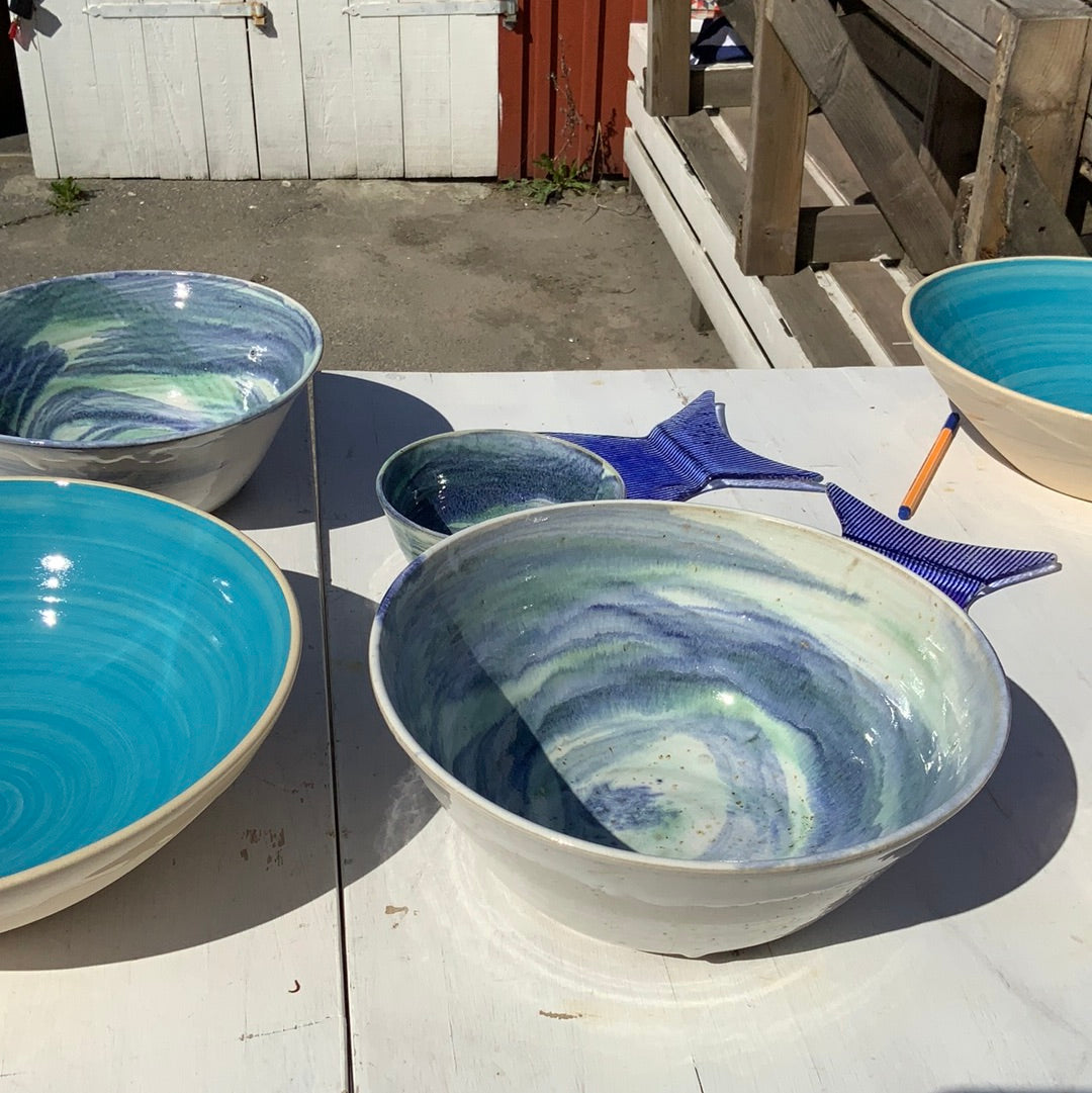 Ceramic bowl 27 Unzueta, green & blue