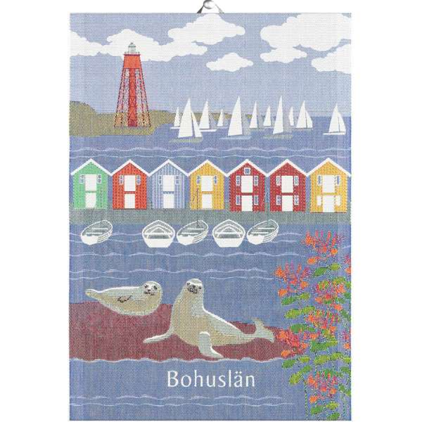Ekelund kökshandduk 35×50 cm med Bohuslän-motiv i blå och marin kännsla