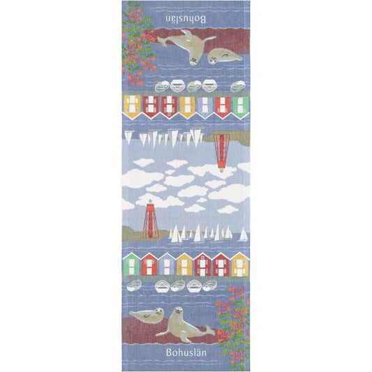 Bohuslän löpare 35×100 cm i ekologisk bomull från Ekelunds, med marint motiv