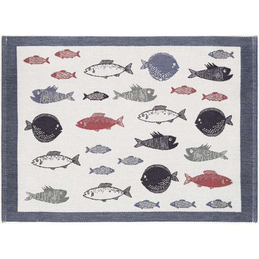 Ekelund Firrar bordstablett med fiskmotiv i blått, 35x48 cm