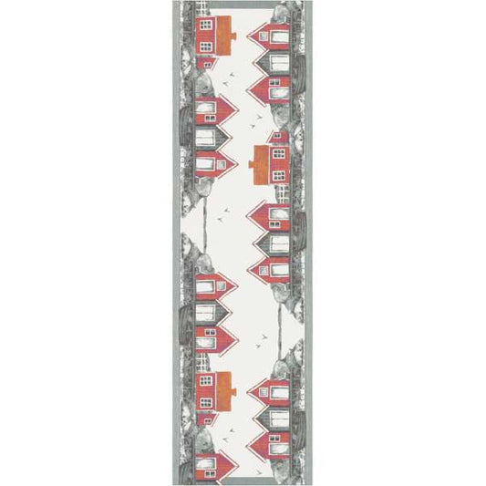 Löpare från Ekelund med skärgårdsmotiv – båtar, sjöbodar och svensk natur, 35 × 120 cm, i ekologisk bomull