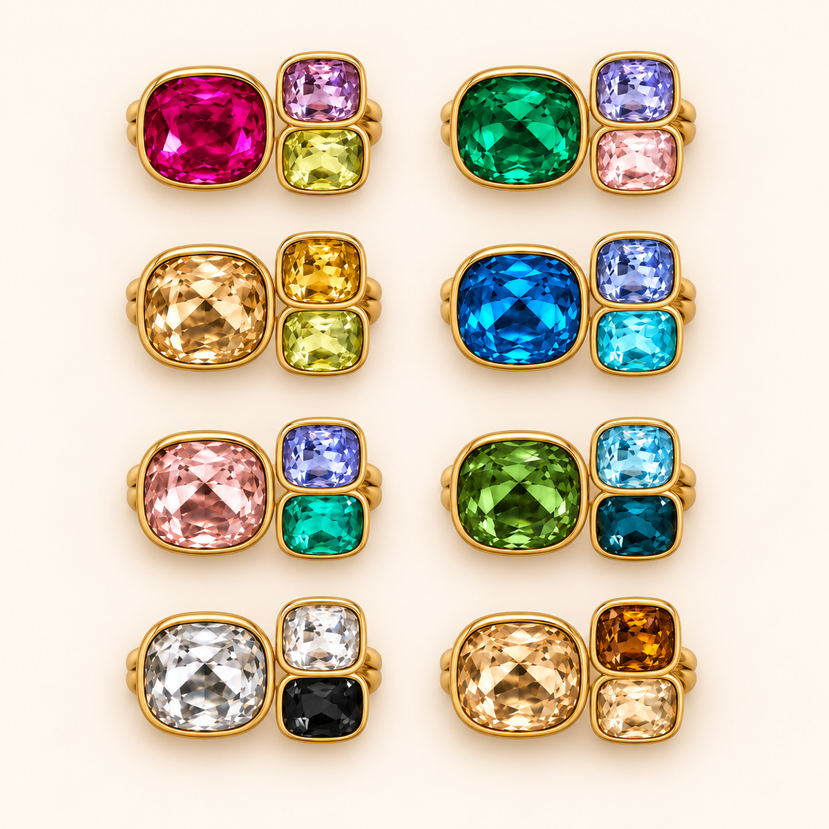 Color Trio – Justerbar ring med tre gnistrande stenar