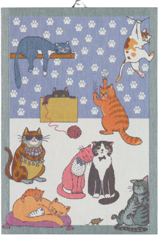 Kökshandduk med kattmotiv – Cats Fun från Ekelund, 35x50 cm i ekologisk bomull