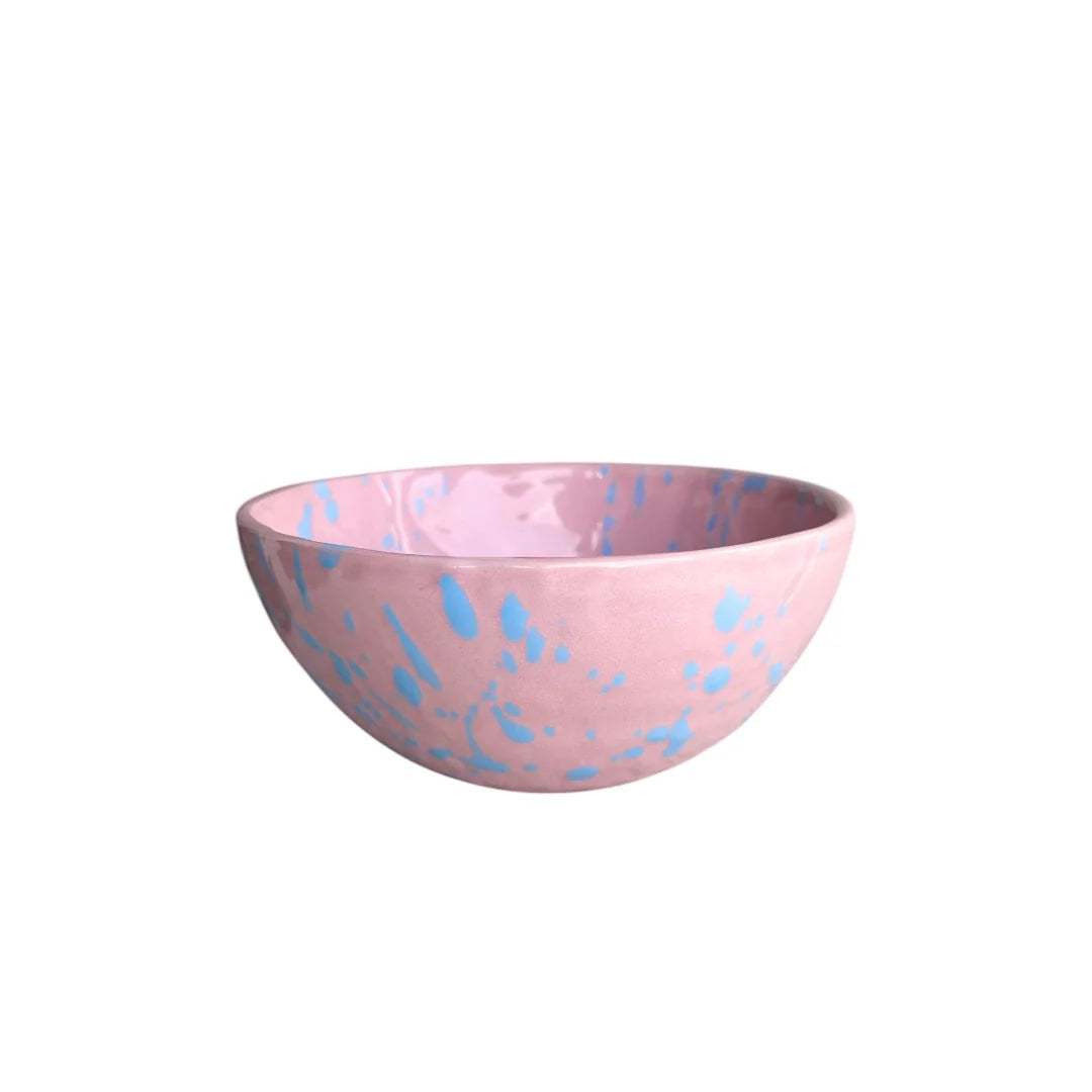 Rosa Tropicopop skål i stengods med blått stänkmönster