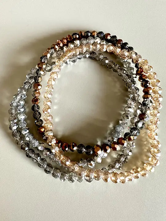 Elastiska armband i ädelsten – Set med 4 tunna armband