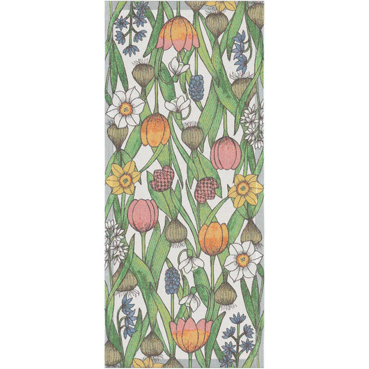 Bordslöpare Blomsterlök 35x80 cm från Ekelund med färgglada vårblommor i ekologisk bomull