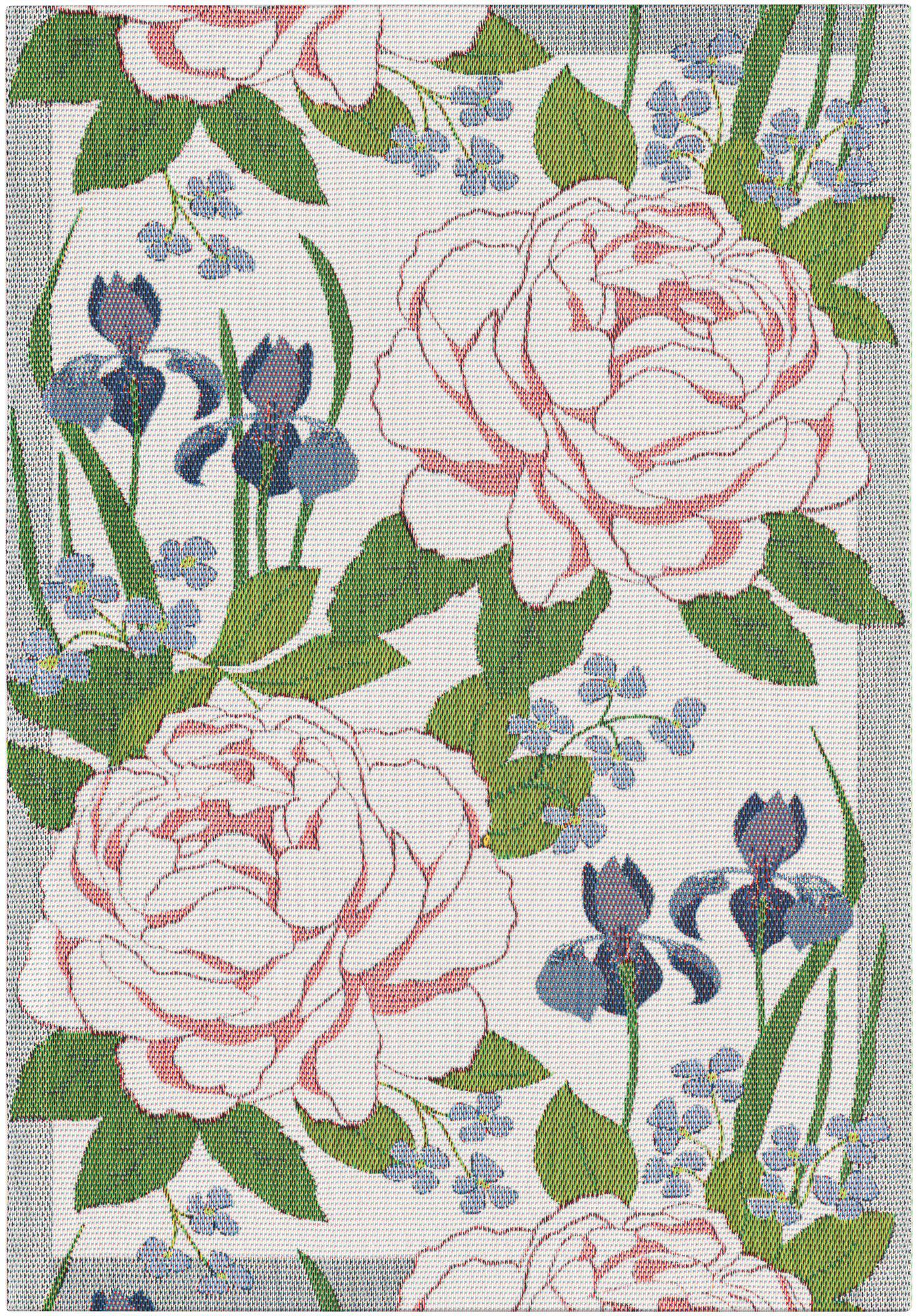 Kökshandduk med mönstret Piondröm från Ekelunds, vävd i bomull med dekorativt mönster, 35 x 50 cm.