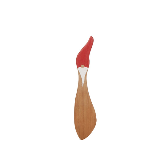 Smörkniv i teak med tomtemotiv på handtaget, 18 cm lång.