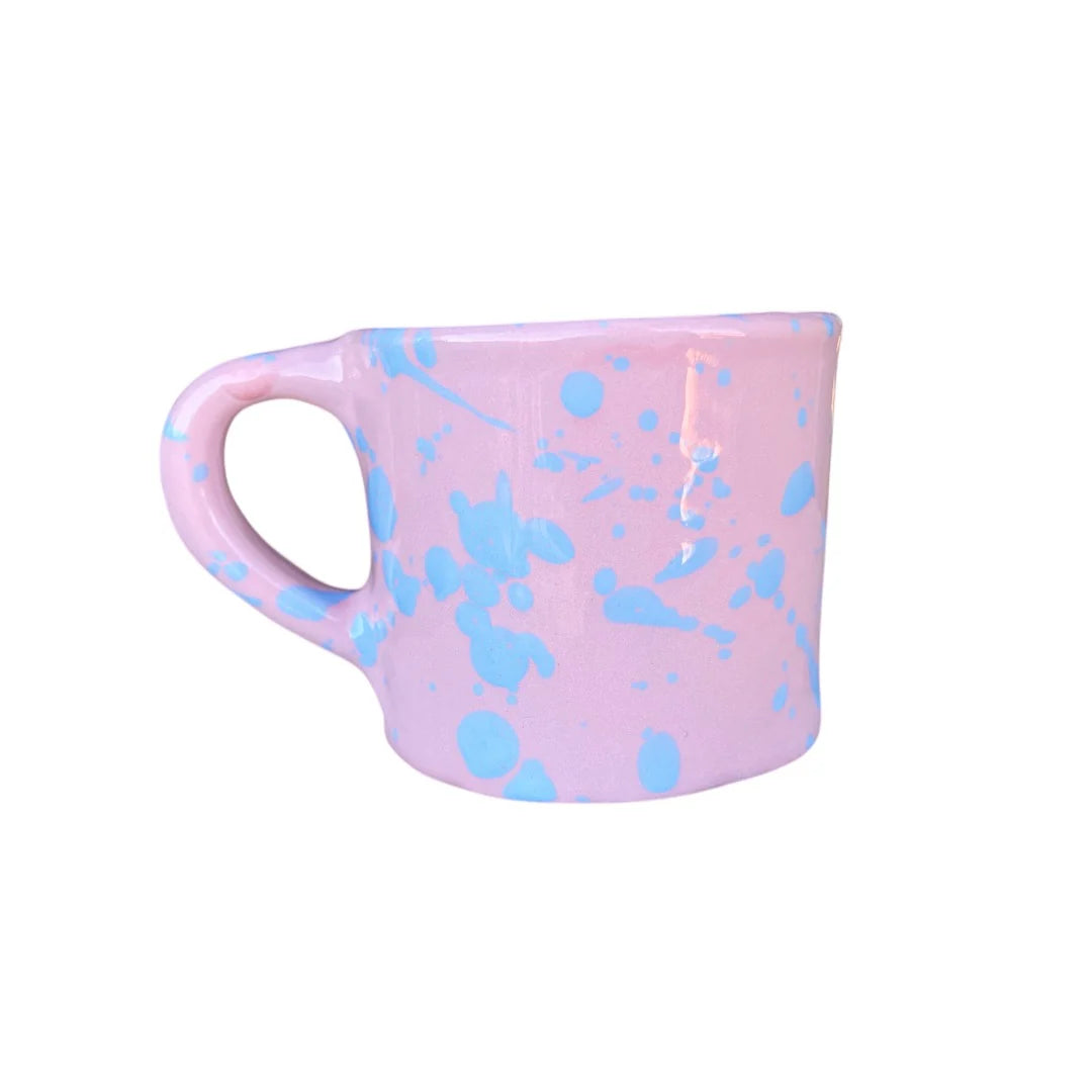 Rosa Tropicopop mugg i stengods med blått stänkmönster