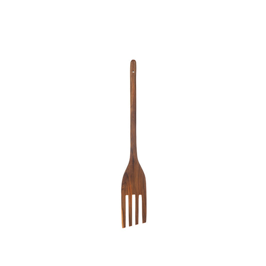 Trägaffel i teak på vit bakgrund