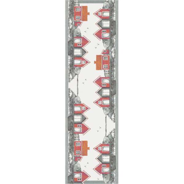 Löpare från Ekelund med skärgårdsmotiv – båtar, sjöbodar och svensk natur, 35 × 120 cm, i ekologisk bomull